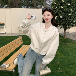 立领宽松缎面棒球服短外套202 官方实拍韩系时尚 罗芬 故事面料女装