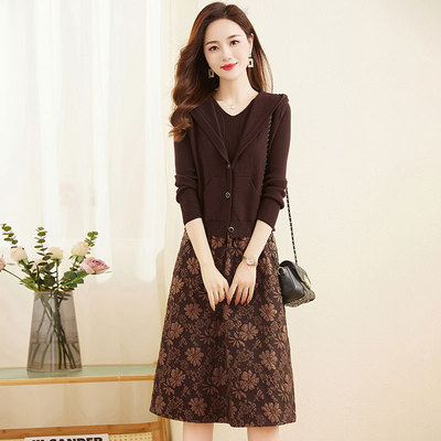 罗芬 故事面料女装官方长袖子连衣裙女早秋2025新款显瘦气质大码