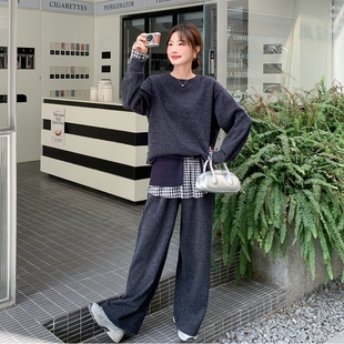 套装 官方实拍深灰色慵懒风假两件卫衣阔腿裤 202 故事面料女装 罗芬
