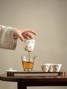 望月兔子玻璃旅行茶具便携户外旅游泡快客杯一壶三杯露营茶壶茶杯