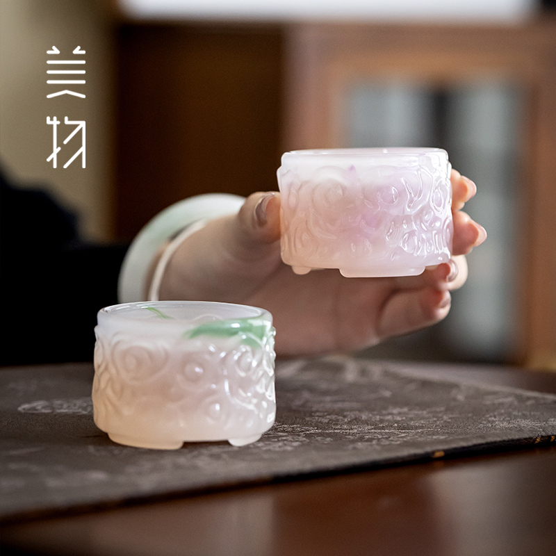 白底青飘绿琉璃品茗杯高档轻奢耐热不烫手家用茶具主人杯泡茶茶杯