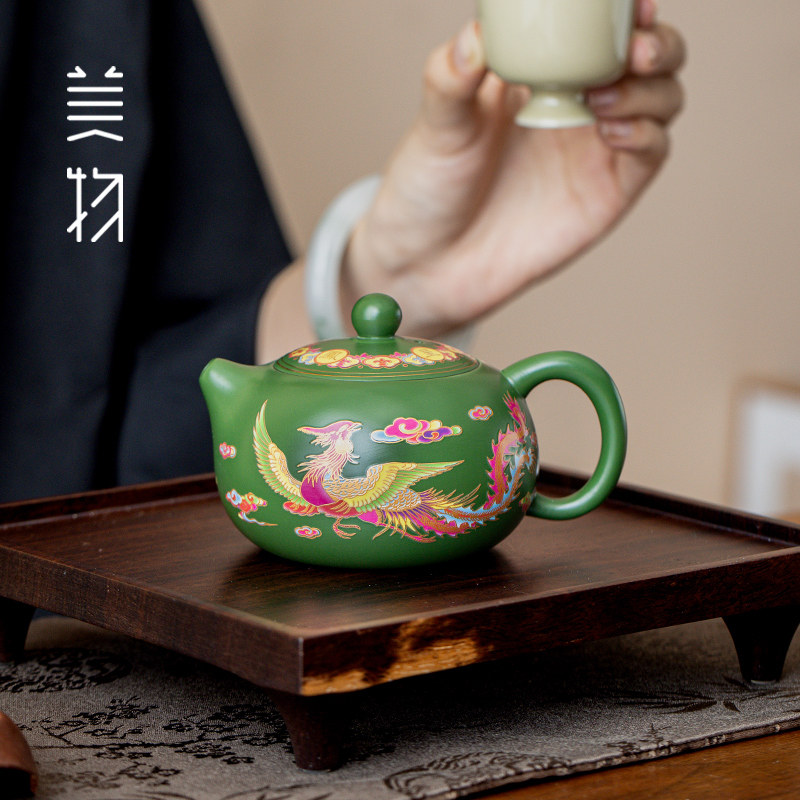吴成志手作紫砂绿泥西施壶龙凤呈祥变色茶壶家用泡茶壶一壶二杯