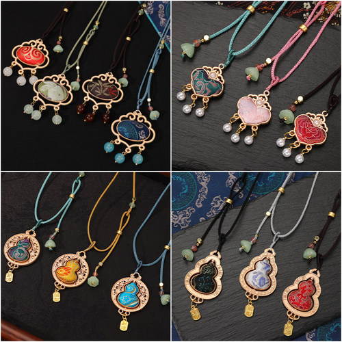 非遗宋锦小葫芦吊坠新中式复古项链招财挂件双面复古配饰复古国风