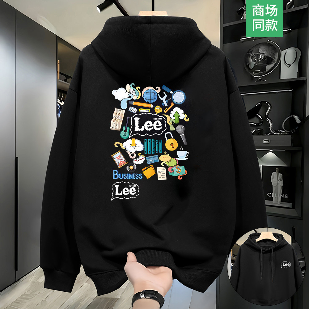 NASA联名加绒连帽卫衣男复古风宽松加大码2025秋冬装新款印花上衣