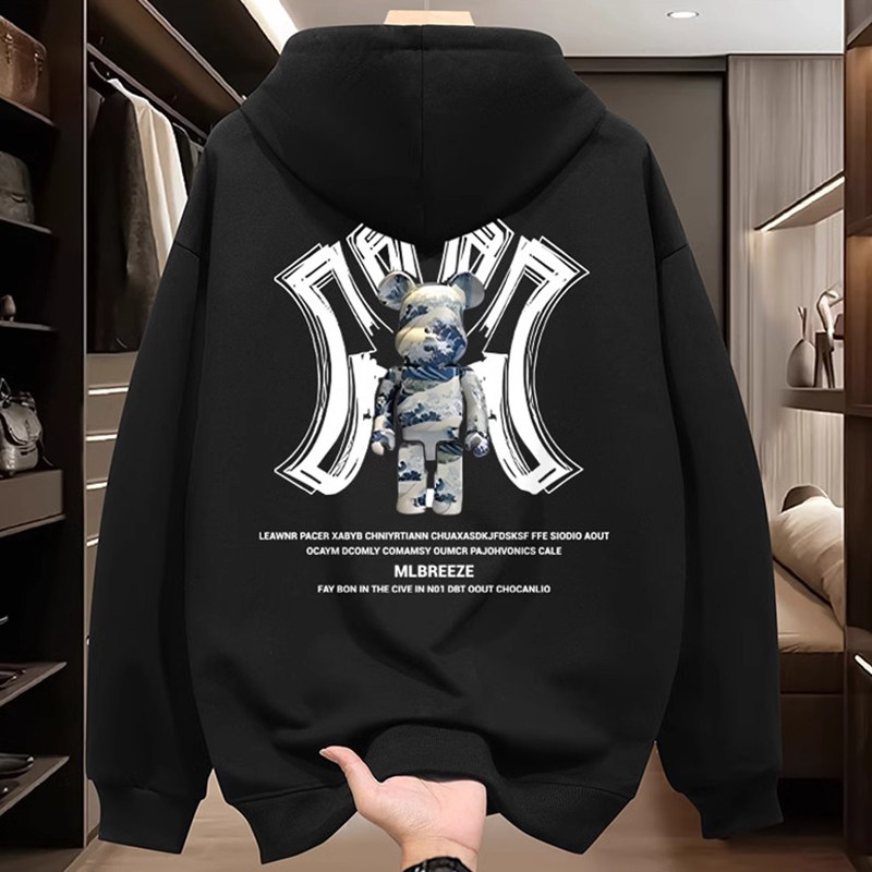 NASA联名加绒连帽卫衣男秋冬装宽松oversize印花上衣校园风加大码