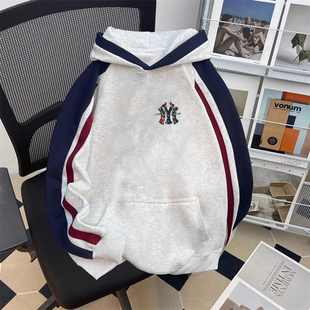 NASA联名美式复古三条杠连帽卫衣男秋冬加绒加厚宽松休闲潮流外套