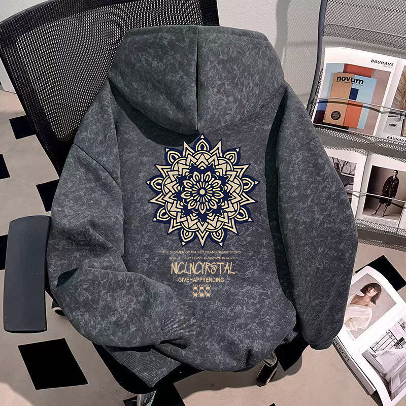 NASA联名秋冬季百搭加大码加绒连帽卫衣男纯棉长袖印花上衣高级感