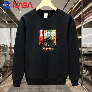 NASA联名圆领卫衣男秋季宽松潮牌美式重磅男生秋装上衣服外套男款