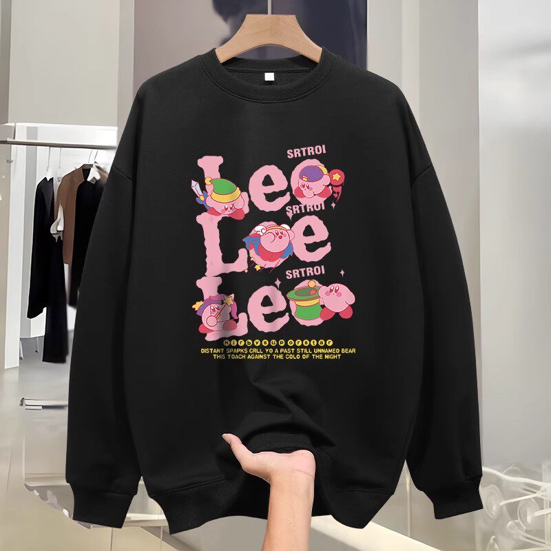 NASA联名秋季潮流加绒卫衣男款设计感印花圆领长袖宽松加大码上衣