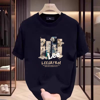 NASA联名美式重磅纯棉短袖t恤男女款休闲宽松五分袖上衣服情侣款