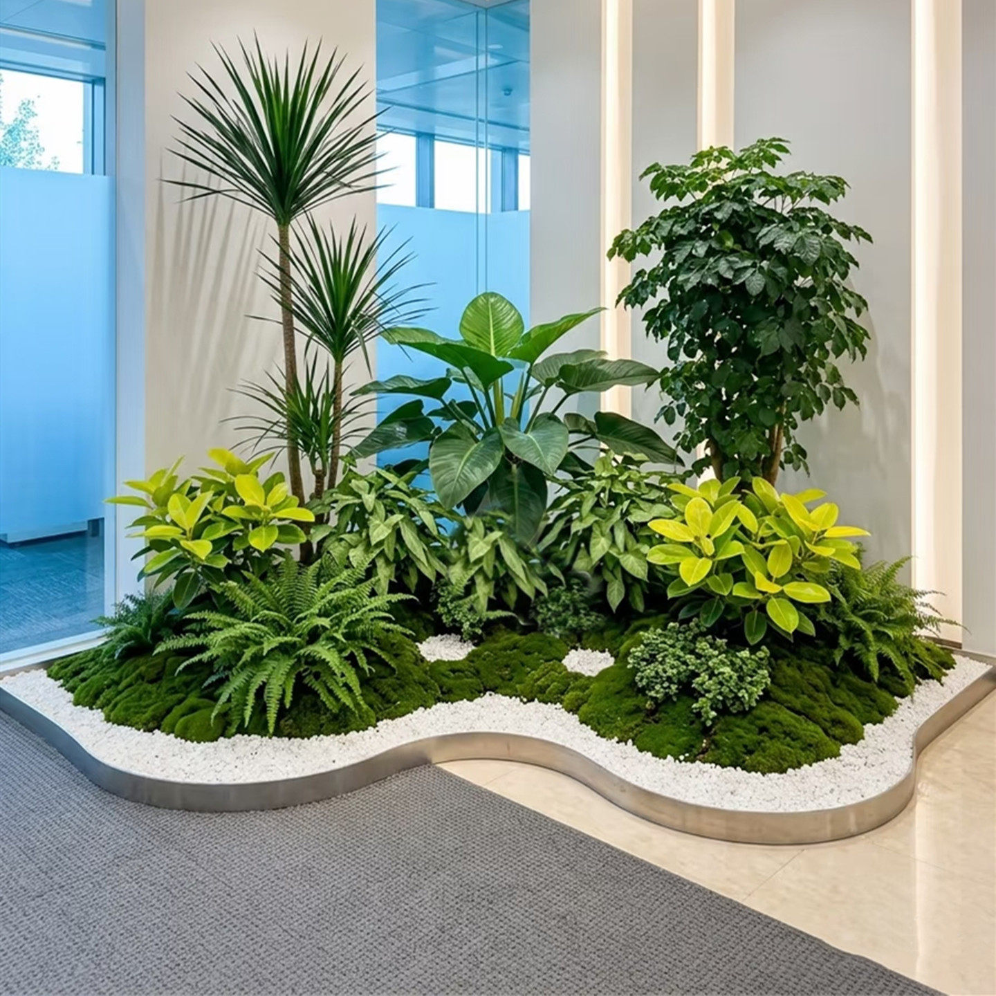 不锈钢仿真绿植围挡造景装饰围栏植物金属边框挡石酒店大堂景观带