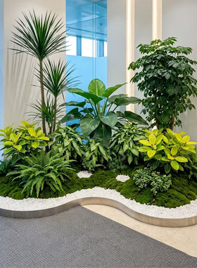 不锈钢仿真绿植围挡造景装饰围栏植物金属边框挡石酒店大堂景观带