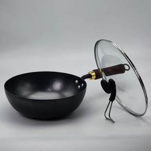 轻炒锅中式 锻打锤纹无涂层炒锅煎锅平底锅煎烙饼牛排锅精铁锅2628