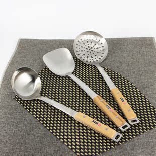 富尔兴加厚304不锈钢木柄汤勺漏勺炒锅铲勺厨具烹饪加厚漏勺汤勺