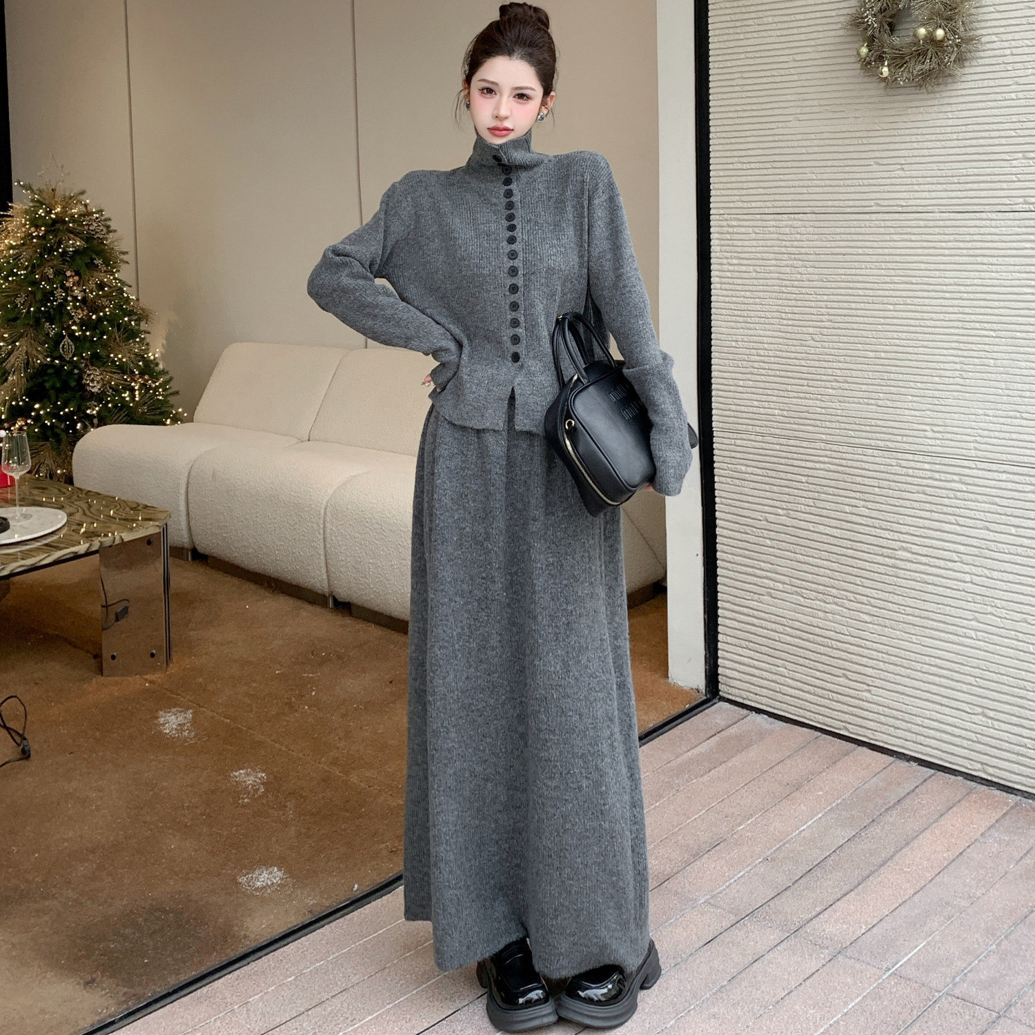 秋冬纯色高领针织毛衣外套女新款韩系宽松显瘦短款排扣开衫,女装/女士精品,时尚套装,淘宝优惠券,粉丝福利购,淘宝优惠卷