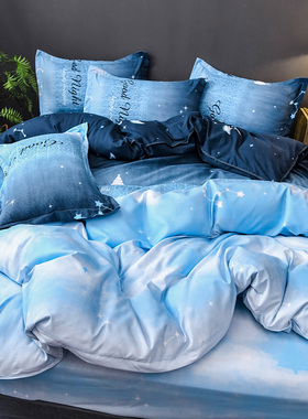 北欧风蓝色夜空四件套1.5m1.8米床上用品学生宿舍床单被套三件套4