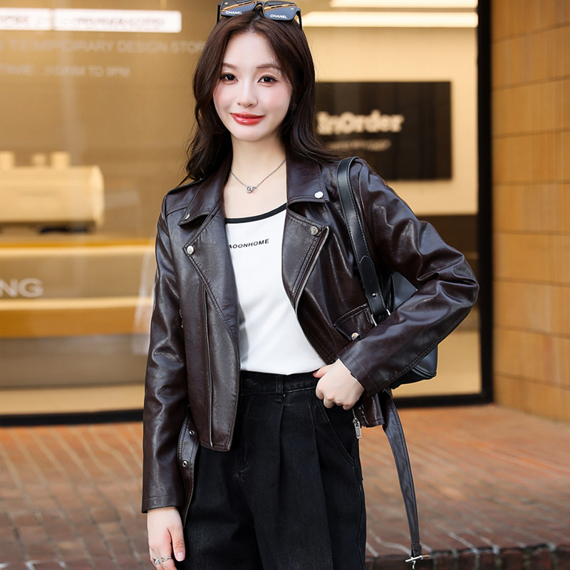 皮衣外套女短款修身百搭皮夹克女