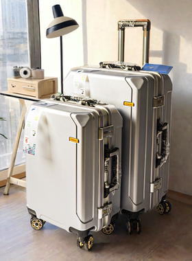 艾洛达2025新款高品质铝框行李箱加厚耐磨PC20寸登机拉杆旅行箱