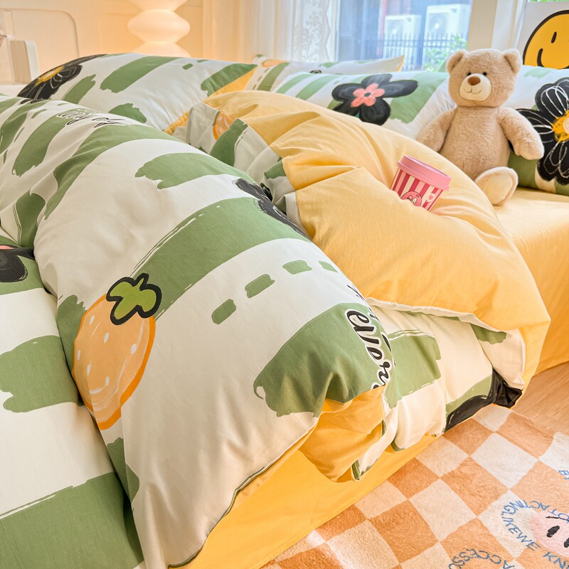 100%纯棉四件套INS清新床单被套全棉单人床上用品田园宿舍三件套4
