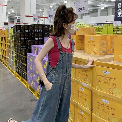 现货优质高腰精品长裤疯狂促销常规甩卖夏季新款牛仔休闲款背带裤
