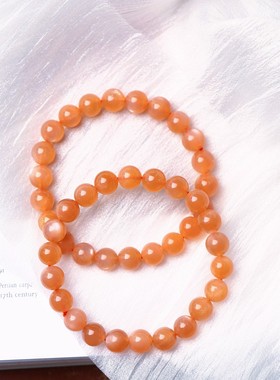 2026克价超值 天然水晶橙月光石圆珠款单圈手錬 女款橙色月光石手