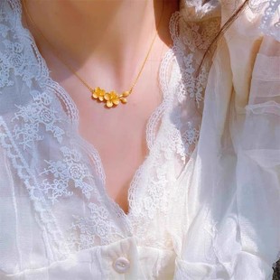 2026丁香花项链古法沙金小众设计花朵颈链复古简约气质朱槿花锁骨