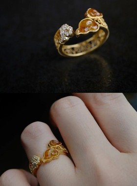 2026古法花丝祥云纹戒指女宫廷风新中式指环清冷感古着开口戒