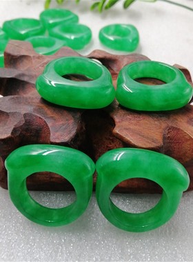 2026缅甸干青翡翠玉戒指 小众干青铁龙生阳绿色戒指男女款指环玉