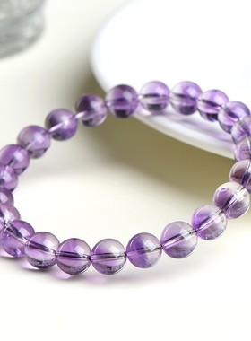 2026久雅水晶 天然紫兔毛水晶半盆圆珠手链 紫色兔毛晶散珠手串