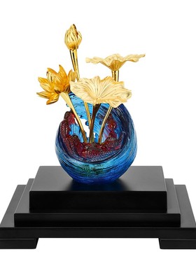 2026金箔莲花玄关摆件现代客厅办公室书柜酒柜电视柜摆设家居饰品