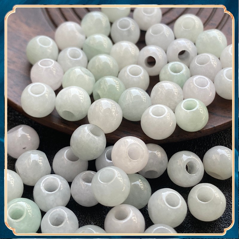 2026翡翠大孔珠子散珠玉石转运珠diy手工编织手链尾珠饰品配珠散