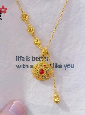 2026小红书款沙金葫芦八宝罗盘流苏项链女新款复古福字罗盘锁骨链