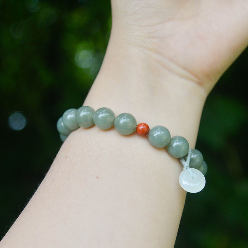 2026和田玉碧玉10mm单圈青玉手串DIY款搭配面包扣玉石串珠送妈妈
