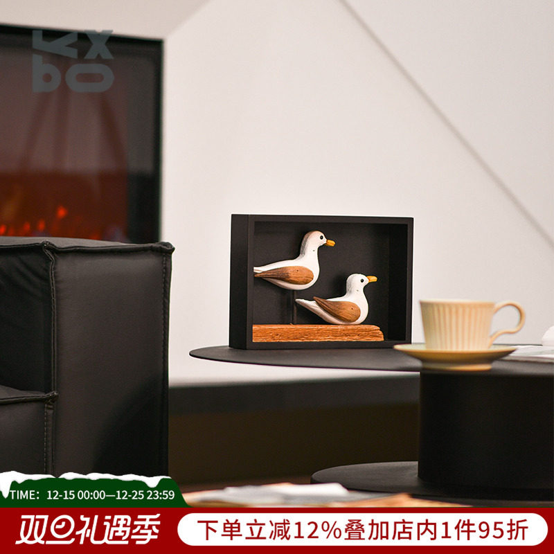 YBOX创意双鸟原木风情家居摆件客厅卧室办公室装饰品自然风挂饰
