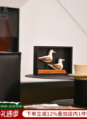 YBOX创意双鸟原木风情家居摆件