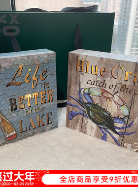 YBOX海洋风复古木制做旧亮灯灯箱发光小摆件玄关摆设工艺品礼物