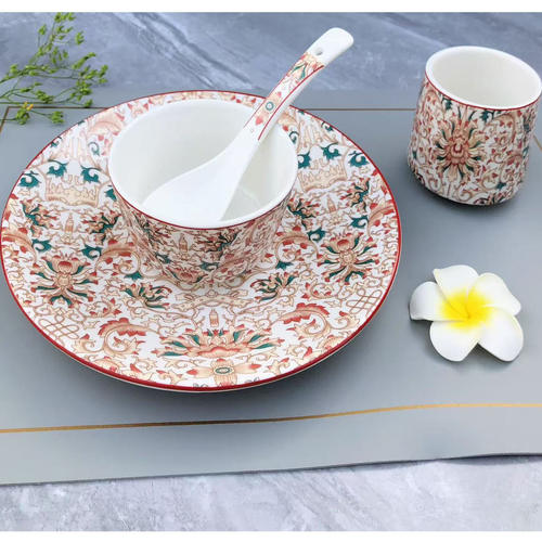 陶瓷酒店摆台餐具四件套中国风餐厅饭店会所骨碟杯碗勺锦绣珐琅彩