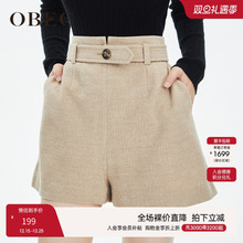 OBEG欧碧倩高腰A字裤子女年冬季金线羊毛呢短裤10404154