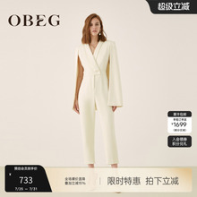 OBEG欧碧倩设计感时尚披风式连体裤冬季高腰直筒长裤1094083