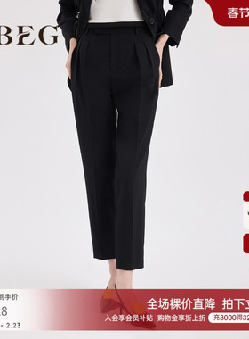 OBEG欧碧倩职业西装裤女春秋直筒黑色通勤九分裤10461033