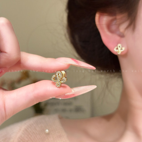 超闪满钻幸运花无耳洞耳夹耳环女
