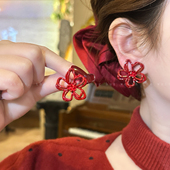 春日花红 氛围感红色花朵无耳洞耳夹女显白轻奢精致气质耳环耳饰