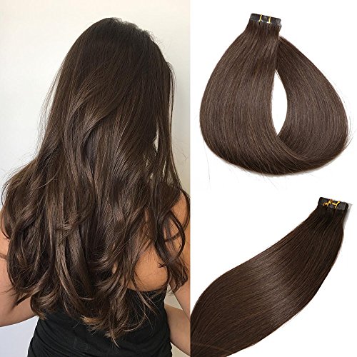 tape in hair extensions 2 dark brown 100% remy human hair ex