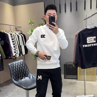今年新款潮牌卫衣男款加绒高级感韩版修身圆领长袖t恤男时尚休闲