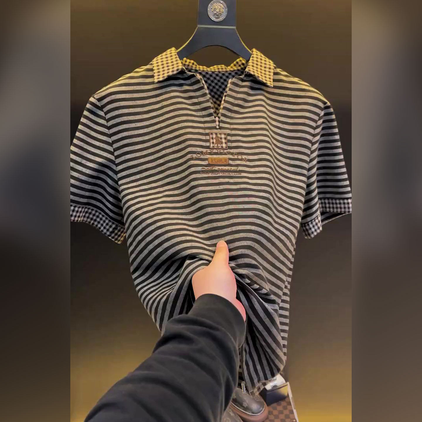 潮牌轻奢欧货男装翻领POLO衫男短袖条纹T恤夏季薄款时尚休闲上衣