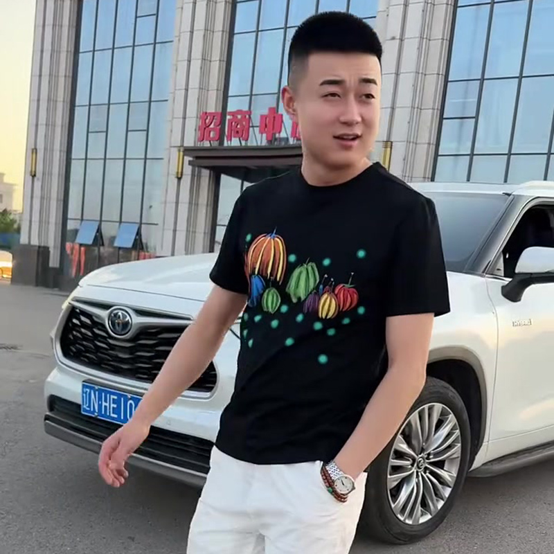 欧洲站夏季新款短袖t恤男潮牌南瓜印花半袖修身纯棉圆领体恤上衣