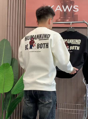 2025新款潮牌美式复古休闲无帽卫衣男款秋冬帅气圆领长袖男生高级