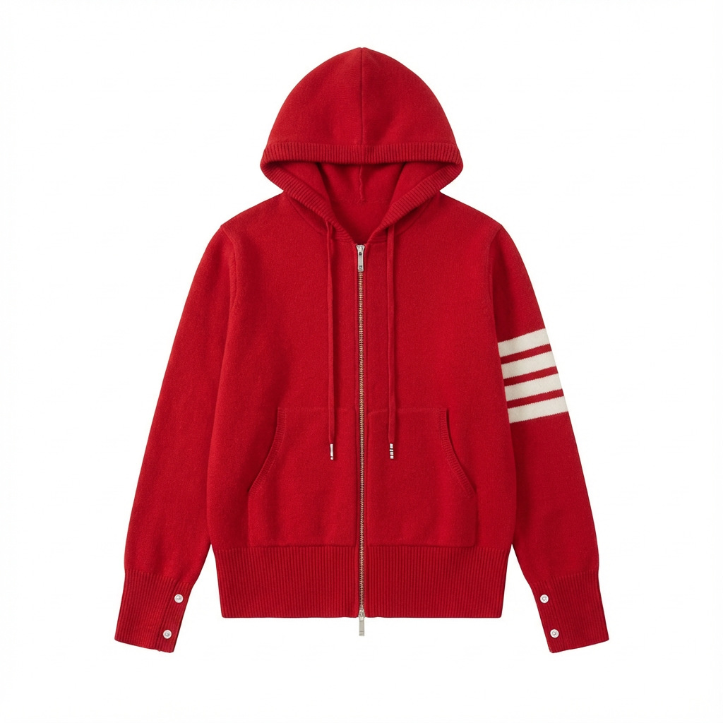 圣诞节红色毛衣女tb小狗四条杠拉链连帽针织开衫本命年上衣秋冬