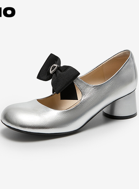 MIO米奥玛丽珍圆头蝴蝶结秋季新款洛丽塔甜美高跟单鞋女鞋