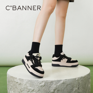 千百度女鞋秋季新款休闲板鞋拼接丑萌厚底增高运动鞋熊猫鞋